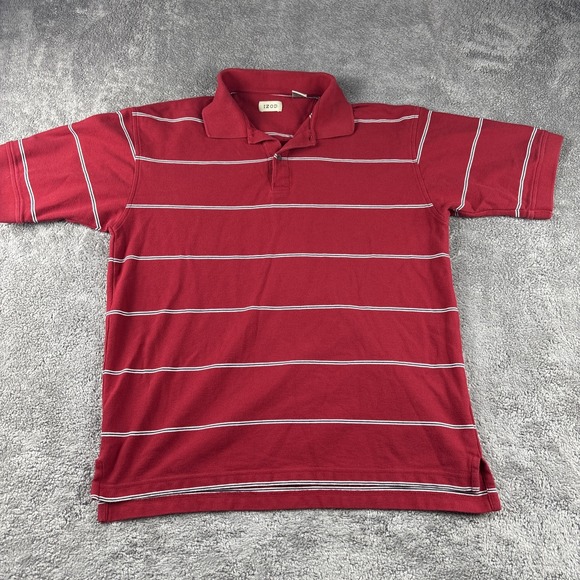 Izod Polo Shirt Mens Medium Red Striped Short Sleeve - Picture 1 of 10